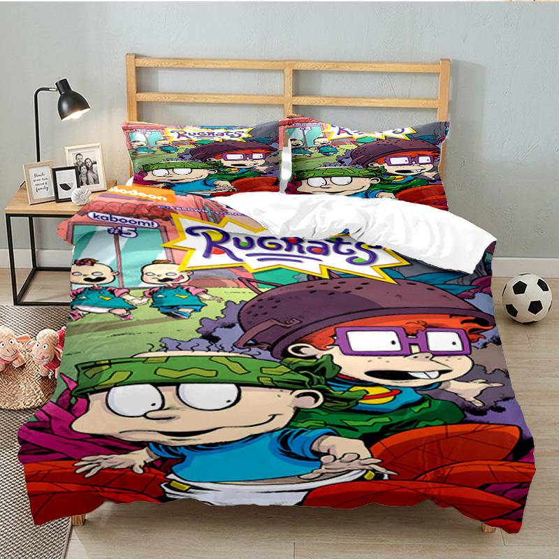 3PCS Rugrats Bedding Set Printed Duvet Cover Closure Includes 1 Duvet Cover & 2 Pillowcases for All Seasons Bedroom Decor