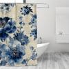 1 Stück Orientalischer Blauer Blumiger Boho-Duschvorhang, Eklektische Blumenmuster, Tiefblau & Beige, Ideal für Badezimmer-/Badewannen-/Fensterdekoration