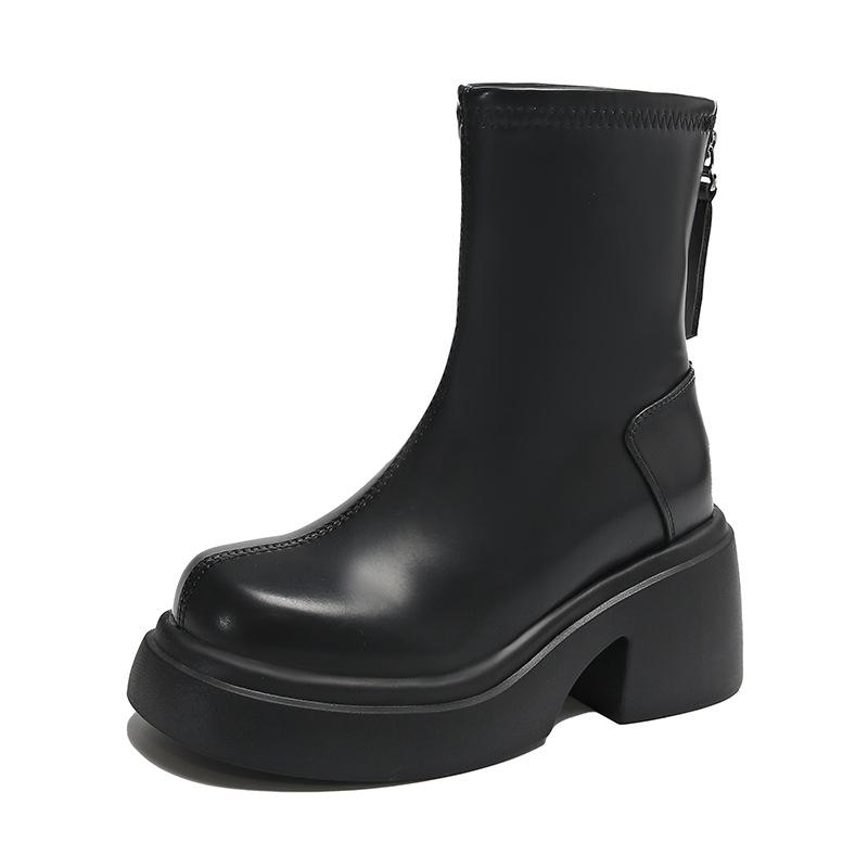 

женские короткие ботинки на толстой подошве, новые универсальные ботинки на толстом каблуке для осени и зимы, модные ботинки Мартин, короткие ботинки для женщин 40 чёрный