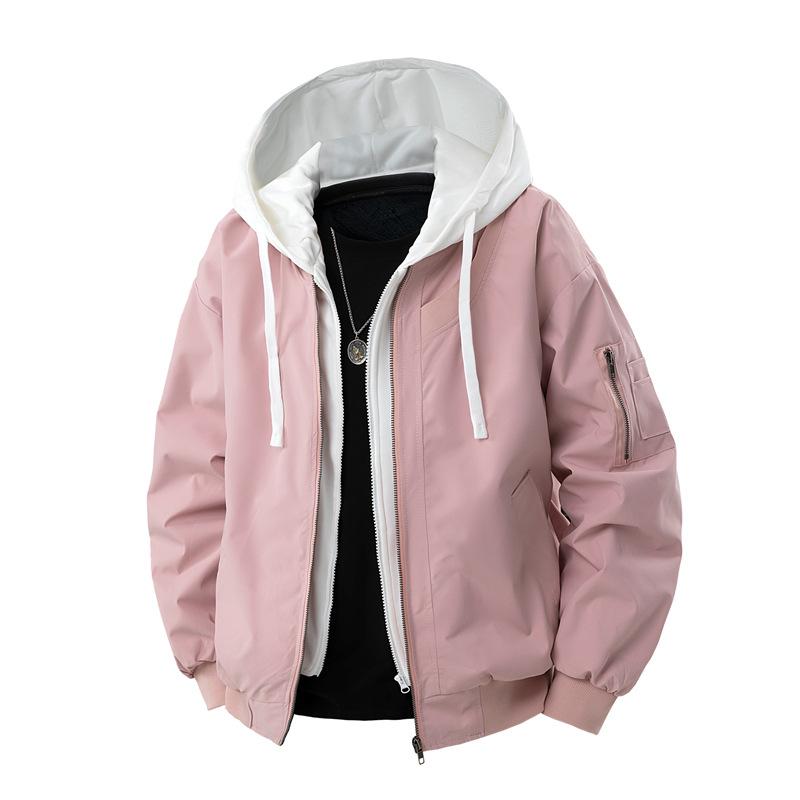 OO Fake Two-piece Jacket Men's Loose Trend Waterproof Outdoor Tooling Casual Solid Color Hooded Jacket
