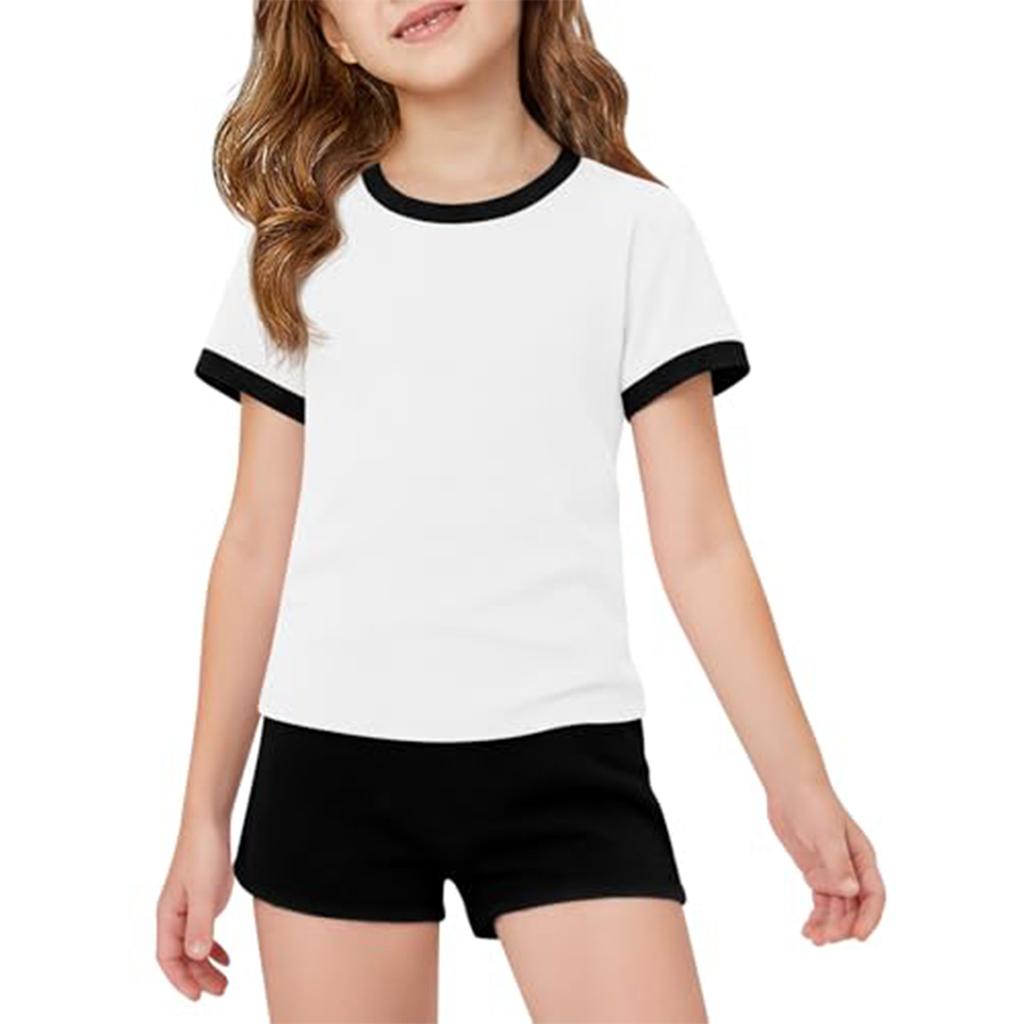 Kid Patriotic Outfit - Short Sleeve & Shorts 2-Piece Set For Girl