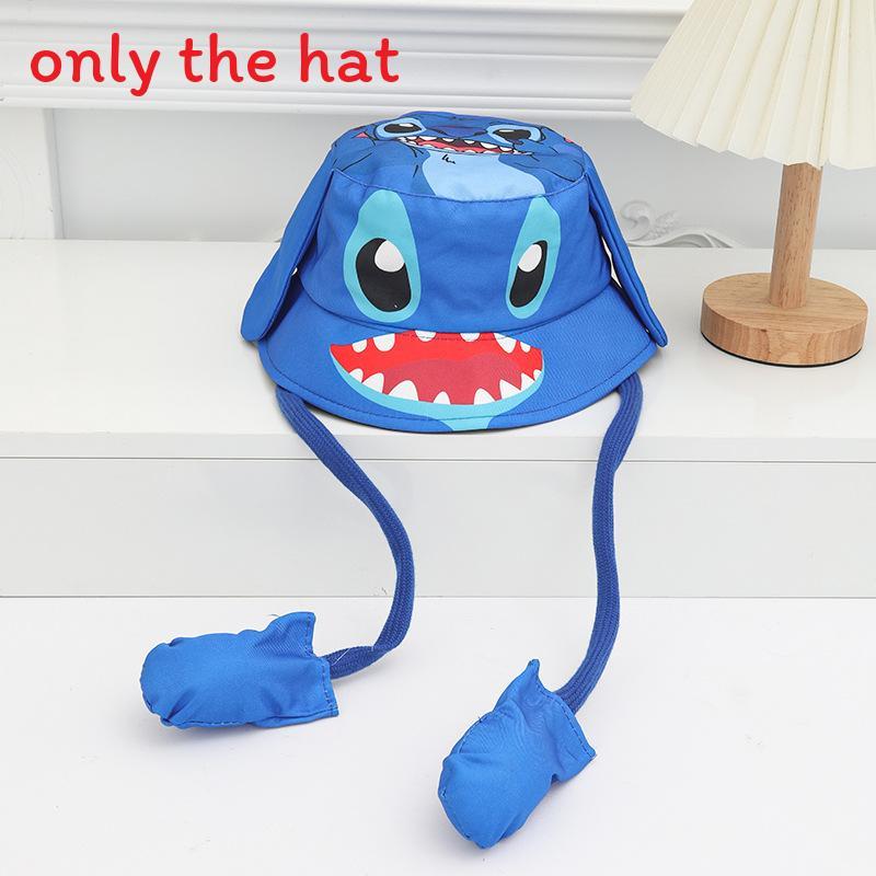 Cartoon Fisherman Hat For Kids With 3d Ears And Stitch Spider Man Print Design Summer Sun Protection Cotton Polyester