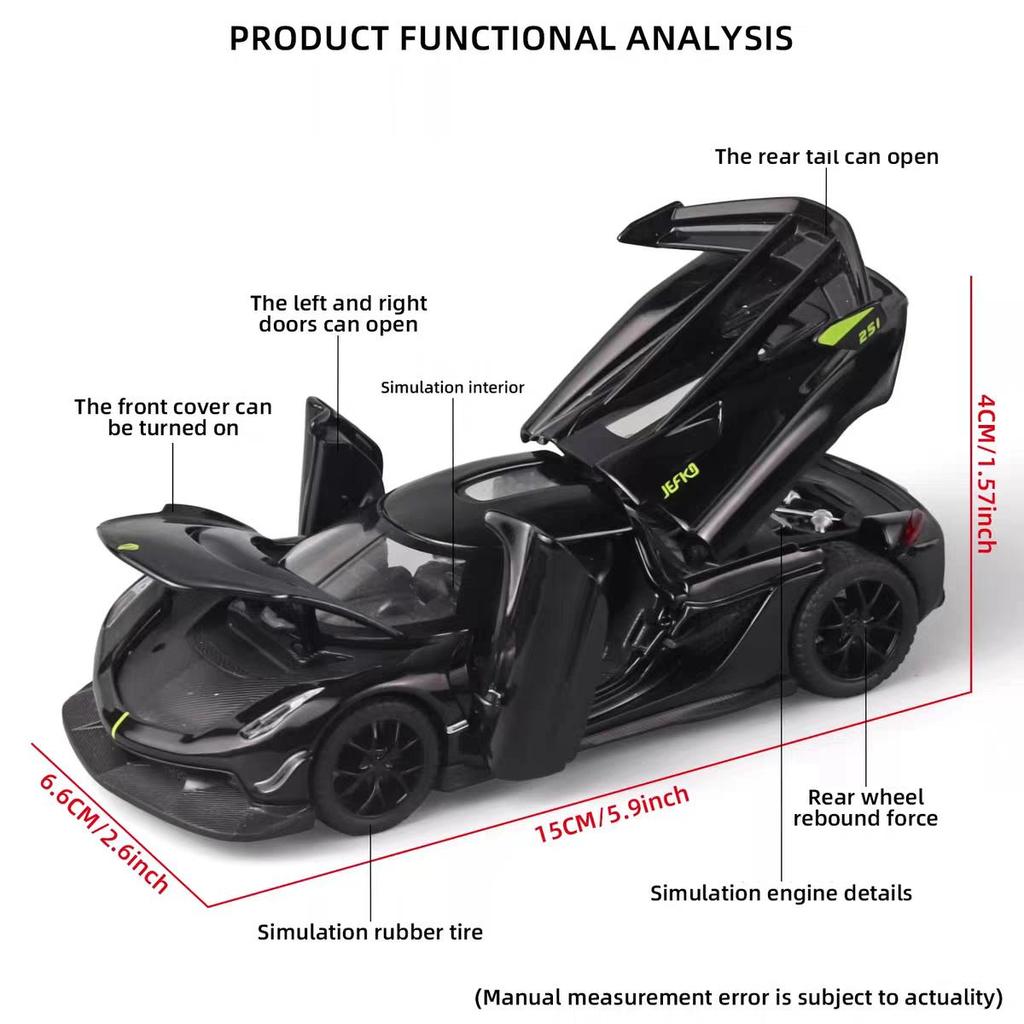 Koenigsegg Jesko Attack Superbil Simulering Støpte & Leketøykjøretøy Lyd & Lys Trekk tilbake bil 1:32 Legeringsmodellgaver til barn