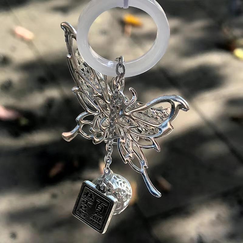 Chinese Style Butterfly Charm Phone Chain Blessing Luky Buckle Bell Pendant Sweet Cool Keychain Bag Hangings For Women Girl Gift