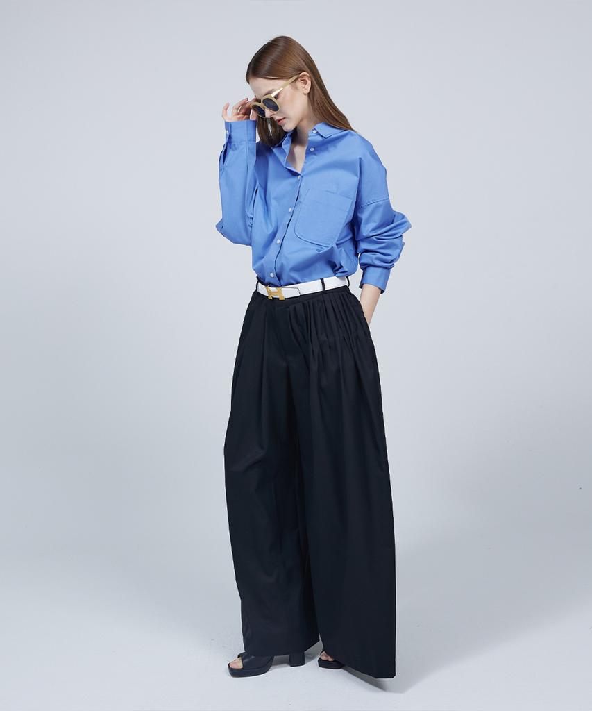 Meuameu Signature Unbalance Pin Tuck Flare Slacks