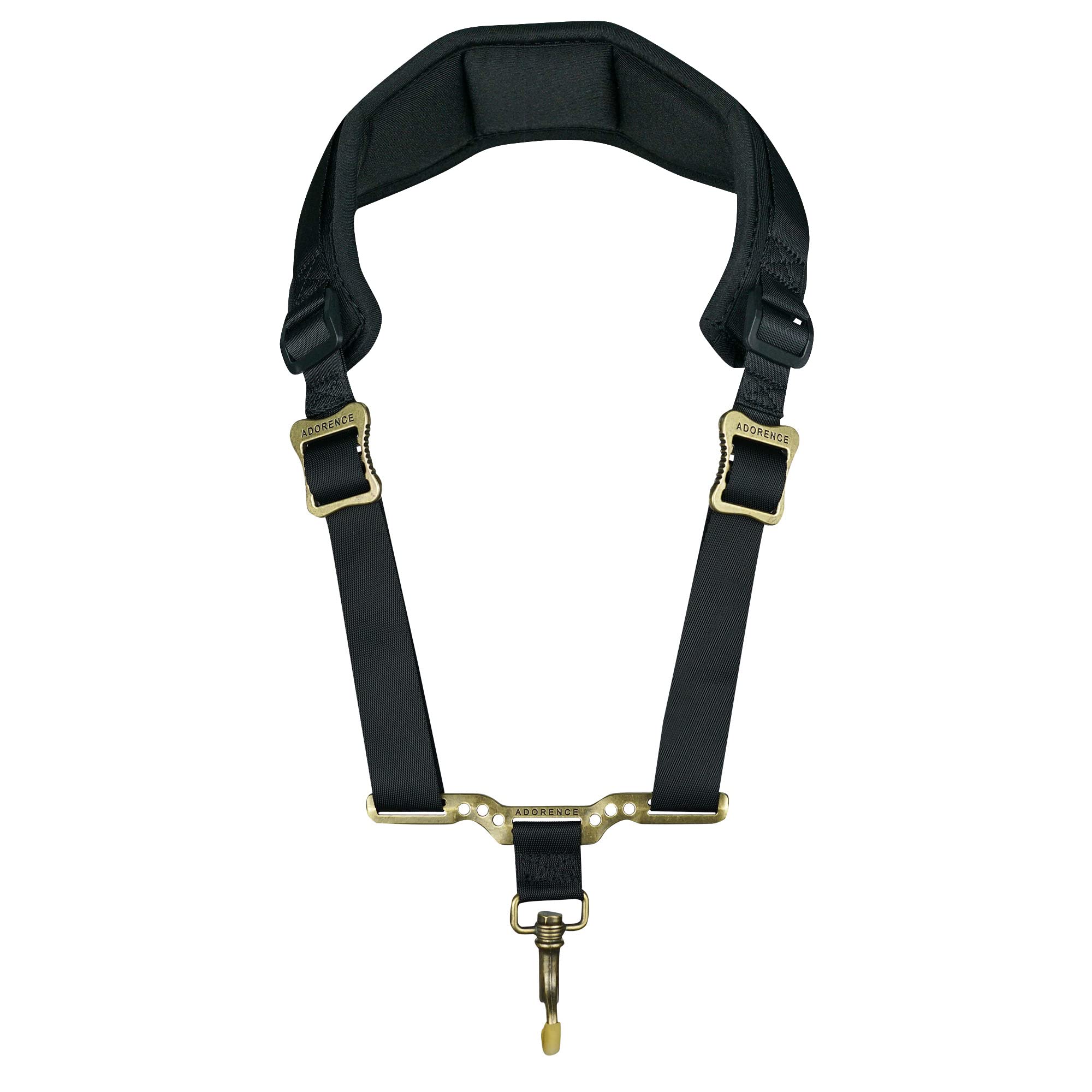 

[adorence] Saxophone Neck Strap (Upgraded Soft Thick Padding and Metal Hook with Rubber Ring) - Black, Metal Weight Spreader