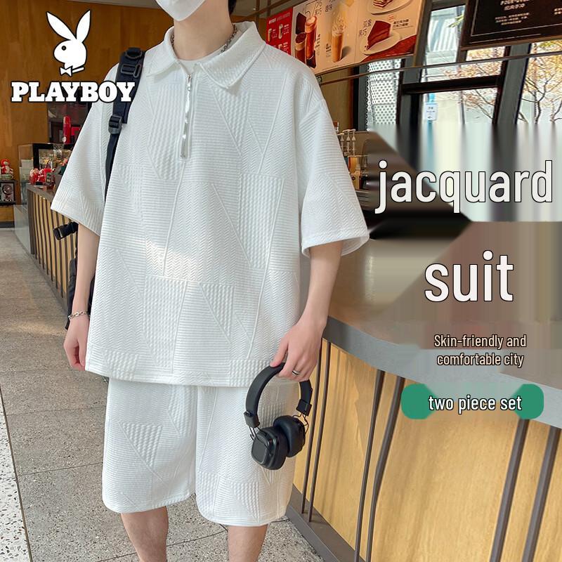 PLAYBOY Men s Summer Casual Polo Short Sleeve Shorts Sportswear Set 5XL
