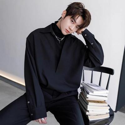 Roupa Masculina Camisa de Manga Comprida Primavera Outono Nova Tendência da Moda Costura Falsa Duas Peças Camisa Jaqueta