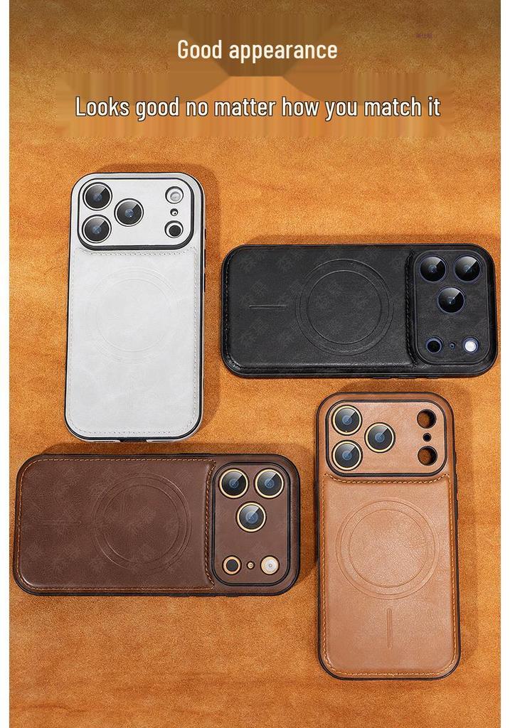 Magnetic Suction Full Coverage Leather Case for Apple iPhone 12-17 Pro Max, Drop-Proof, Men's & Women's