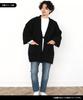 [KYOETSU] Men's Winter Fleece Hanten (5. Black One-Line Pattern, Size M)
