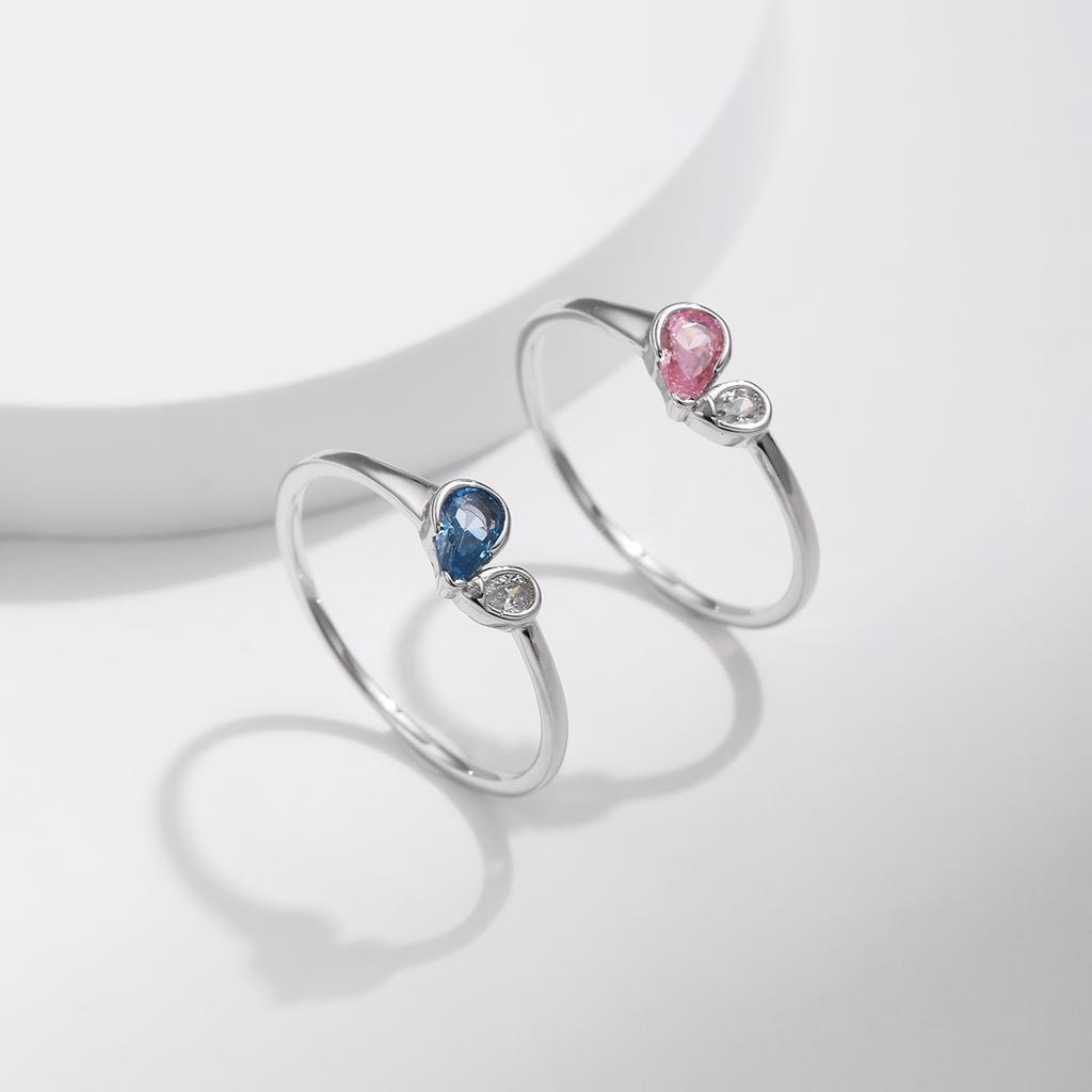 MODIAN 925 Silver Simple Tiny Romantic Blue & Pink CZ Hearts Jewelry Sets For Women Fashion Rings & Stud Earrings