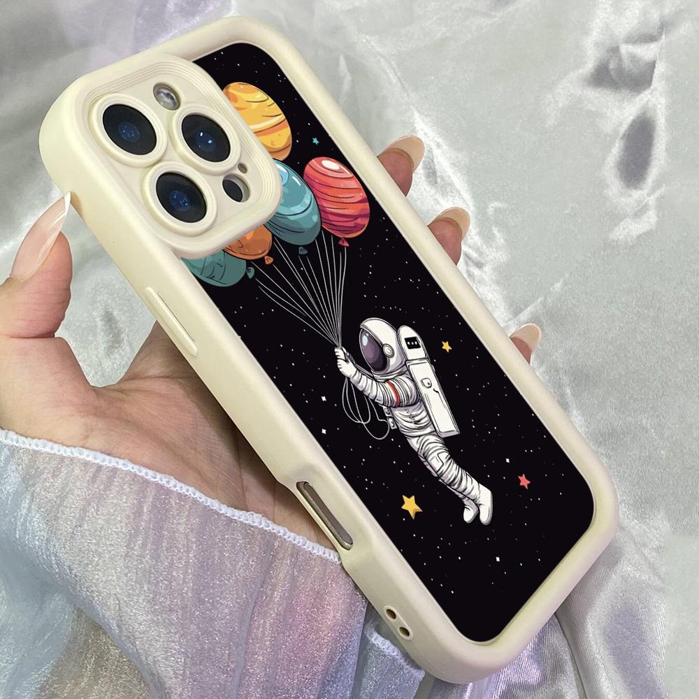 JT114 Cartoon Astronaut Planet Balloons for iPhone 17 16 15 Pro Max Samsung S26 S25 Ultra A17 A16 A07 A56 Xiaomi 15T Redmi 15c 14c Soft TPU Case