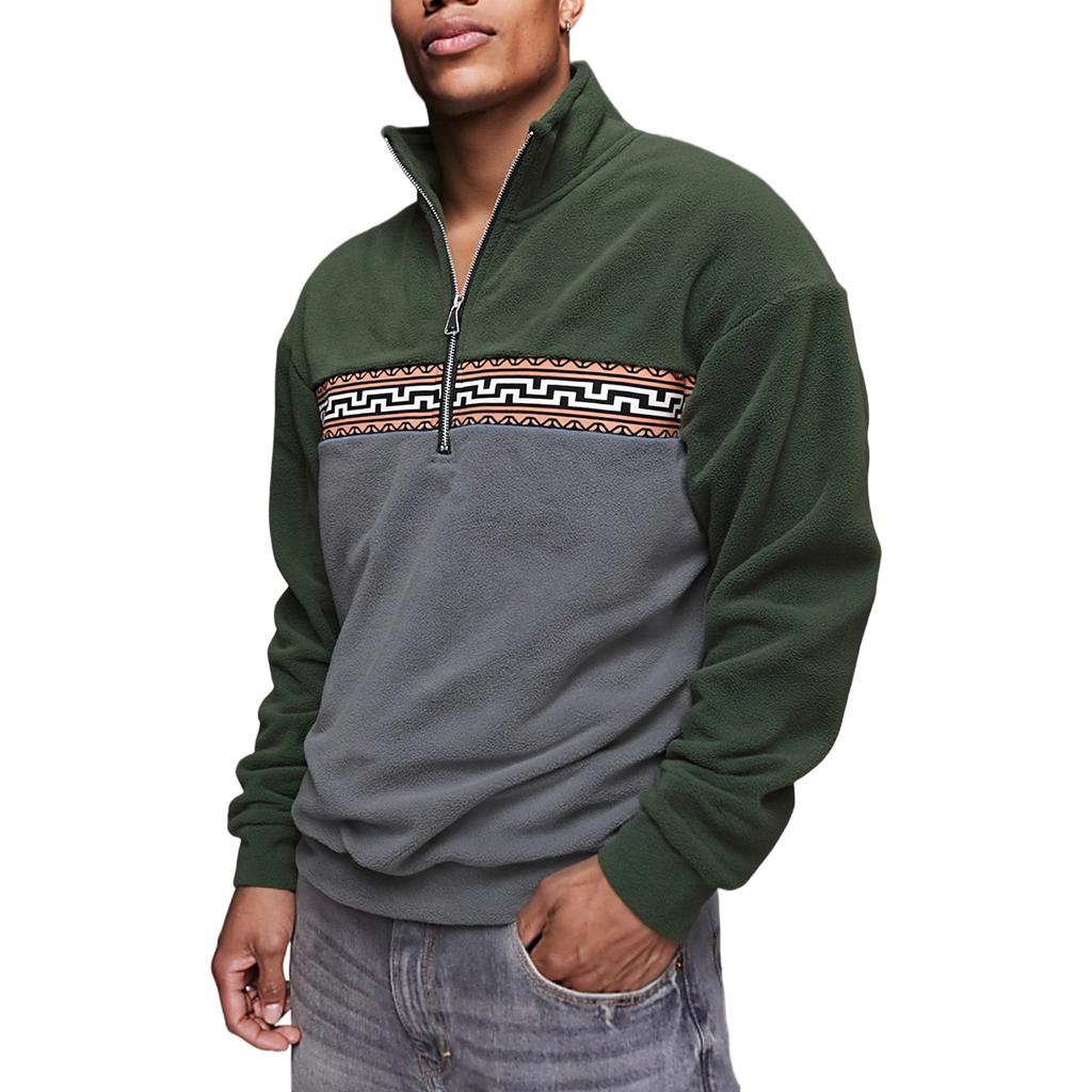 Men's  American Style  Retro  Leisure  Standing Collar  Zipper  Pullover  Loose  Knitting  Splicing And Winter  Long Sleeves  Hoodie