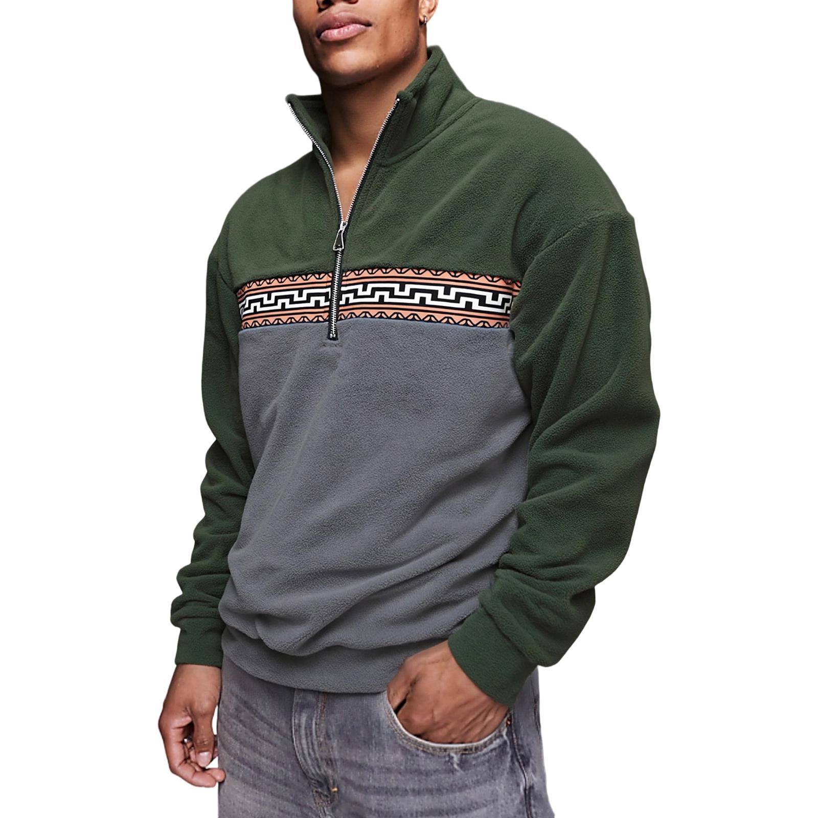 

Мужской Американский Стиль Ретро Повседневный Воротник-стойка Молния Пуловер Свободный Вязаный Со вставками И Зимний Длинные Рукава Худи XXL зелёный