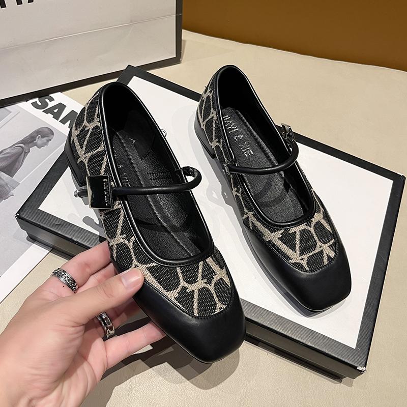 Fashion 2024 Brand Chic Patchwork Mary Jane Ballet Flats for Women Comfortable Square Toe Flat Loafers for Women
