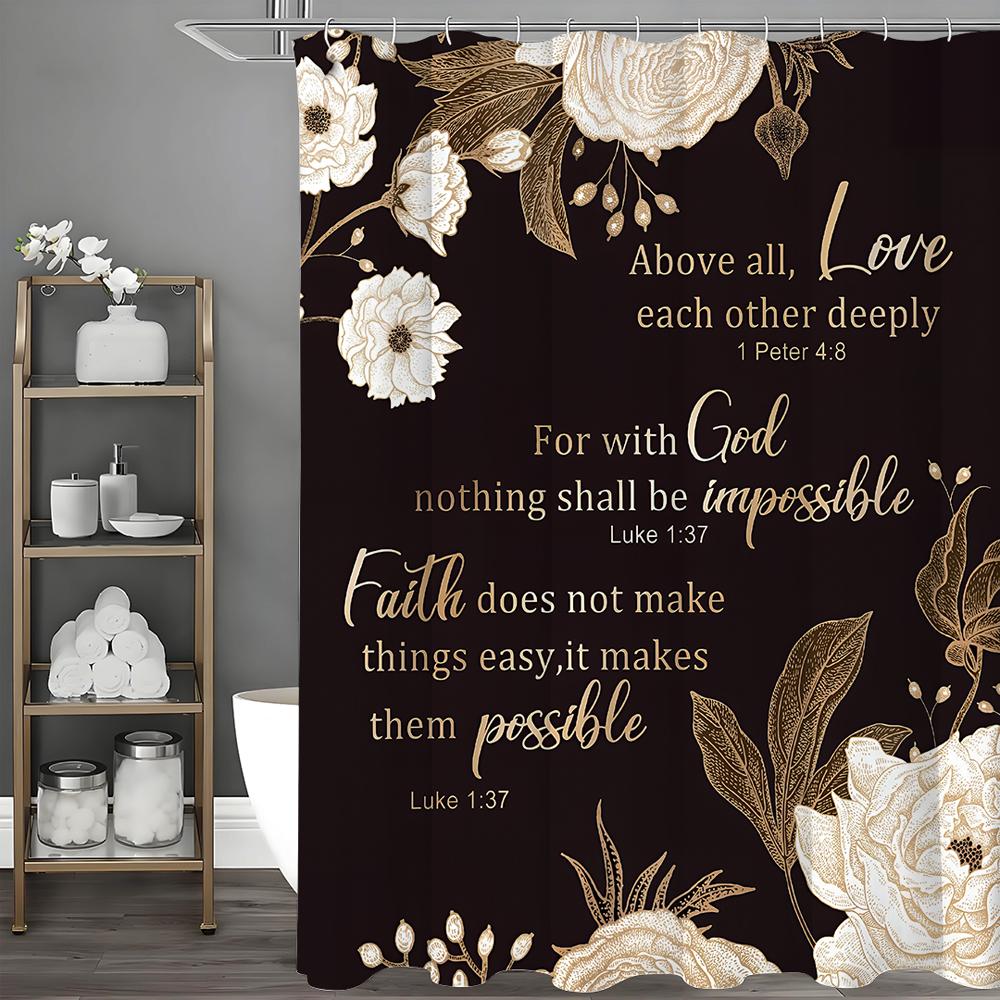 

Floral Inspirational Quotes Christ Bible Shower Curtain, Bathroom Decorative Shower Curtain, Waterproof Shower Curtain with Hook 90*180cm