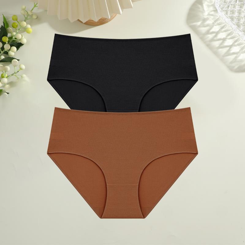 FINETOO 2Pcs/Set Cotton High Waist Panties Plus Size Solid Underwear Female Comfort Underpants Stretchy Lingerie S-XXL Intimates