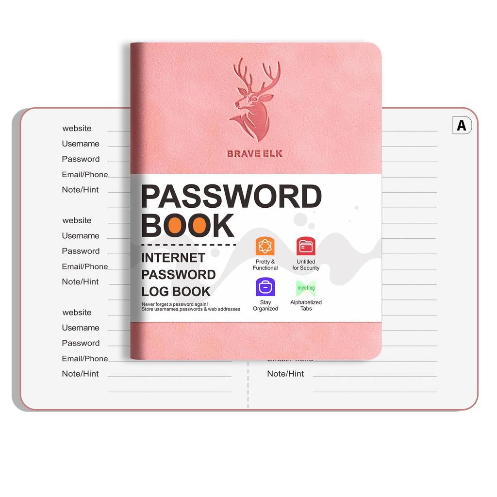 B6 Password Coil Notebook: Imitation Leather with Index Pages and English Address Book