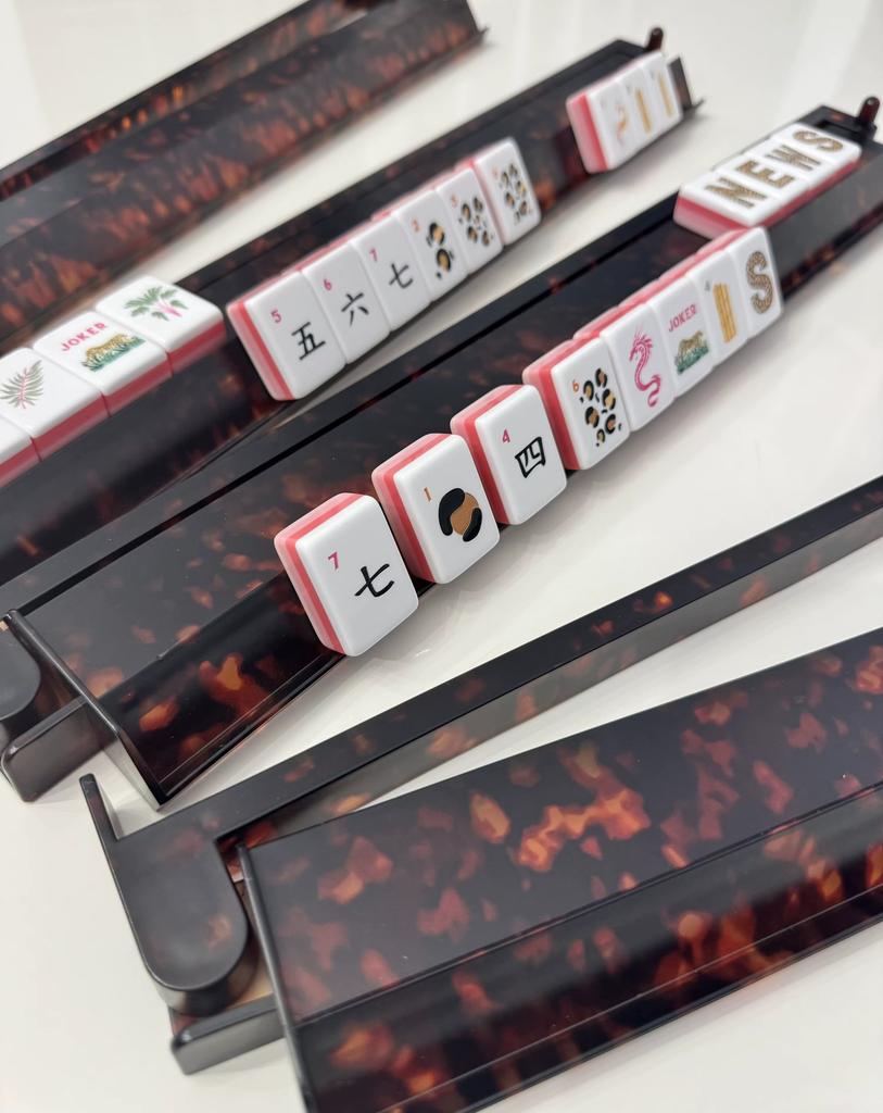 Mahjong Ruler American Jewish Style 2-in-1 Ruler/Tile Ruler Push Rod Mahjong Stand 17.5inch ABS Material Entertainment 4 Players