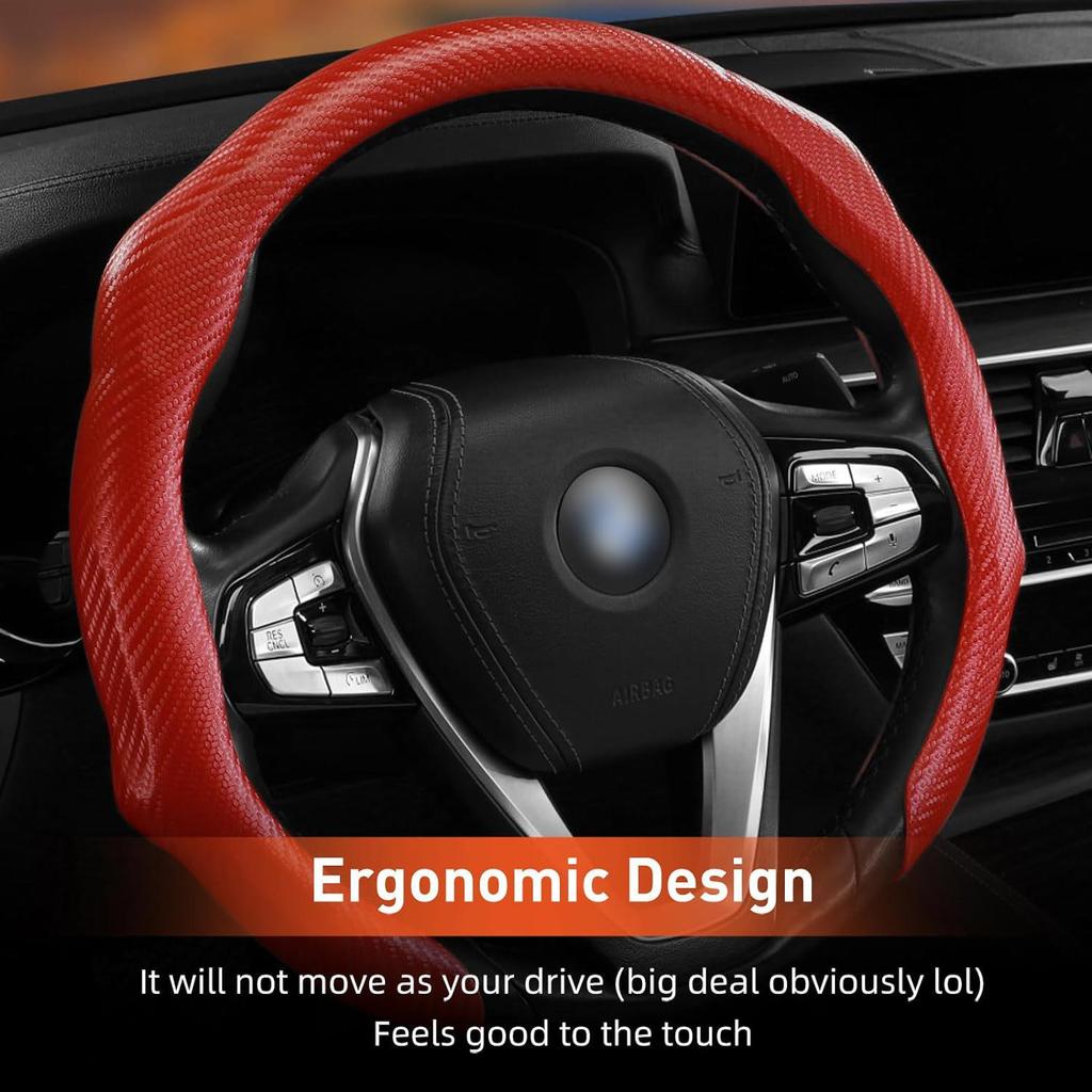 Carbon Fiber Pattern Anti-Slip Leather Steering Wheel Cover for Various Car Models