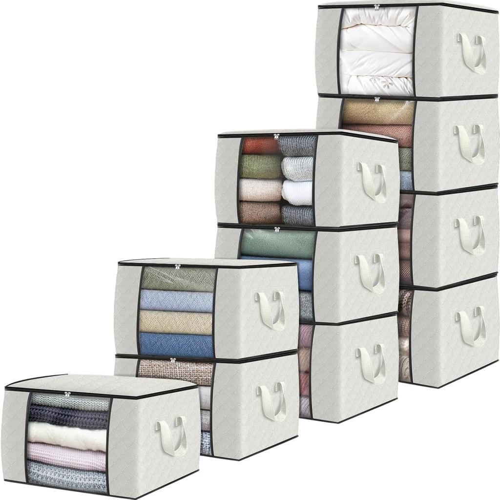 Fab Totes Storage Bags,Clothes Blanket Storage Bins Foldable Closet Organizers with Reinforced Handle for Home Dorm Storage and Organization