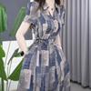 Summer Fashion Floral Print Dress Women Elegant Sash Waist Slim Midi Dress Stylish Personality