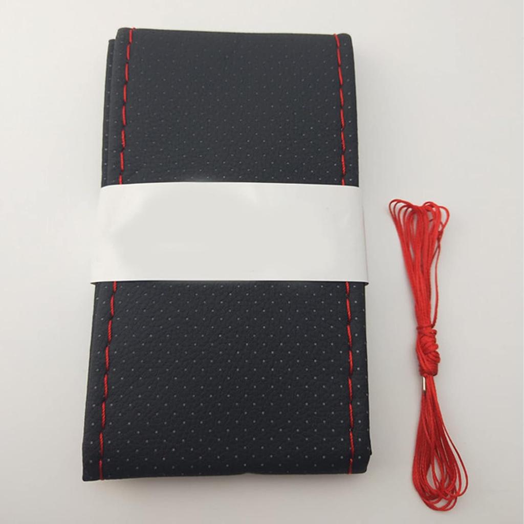 Car Steering Wheel Stitch On Wrap Cover, Universal Car Steering Wheel Cover, Hand Sewing Perforated Microfiber Leather Steering Wheel Cover(Black