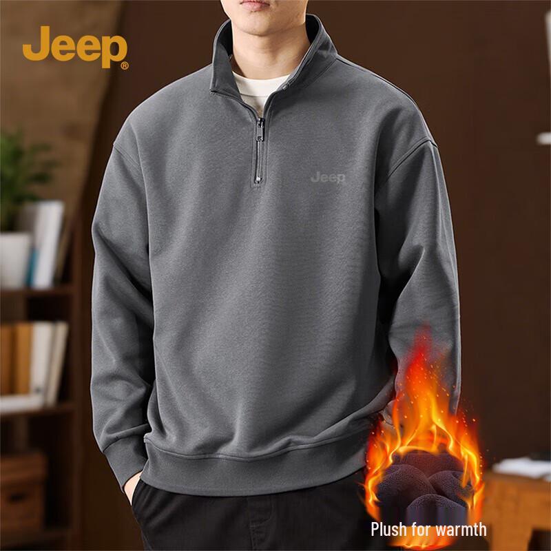 JEEP Men's Fleece-Lined Stand-Collar Half-Zip Sweatshirt