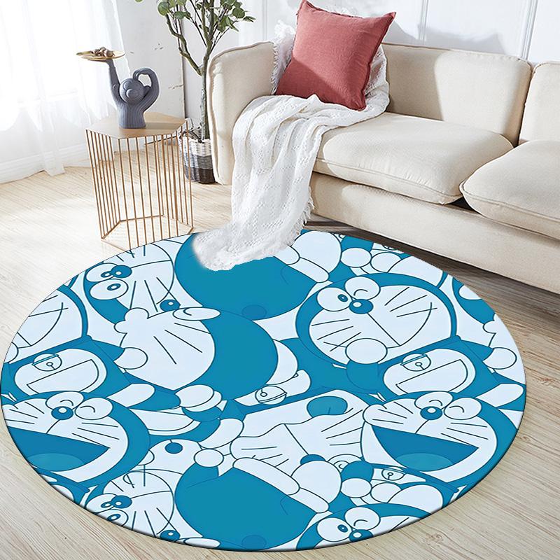 Doraemon Round Area Rug,Carpet Rug for Living Room Bedroom Sofa Playroom Decor,Non-slip Floor Mat