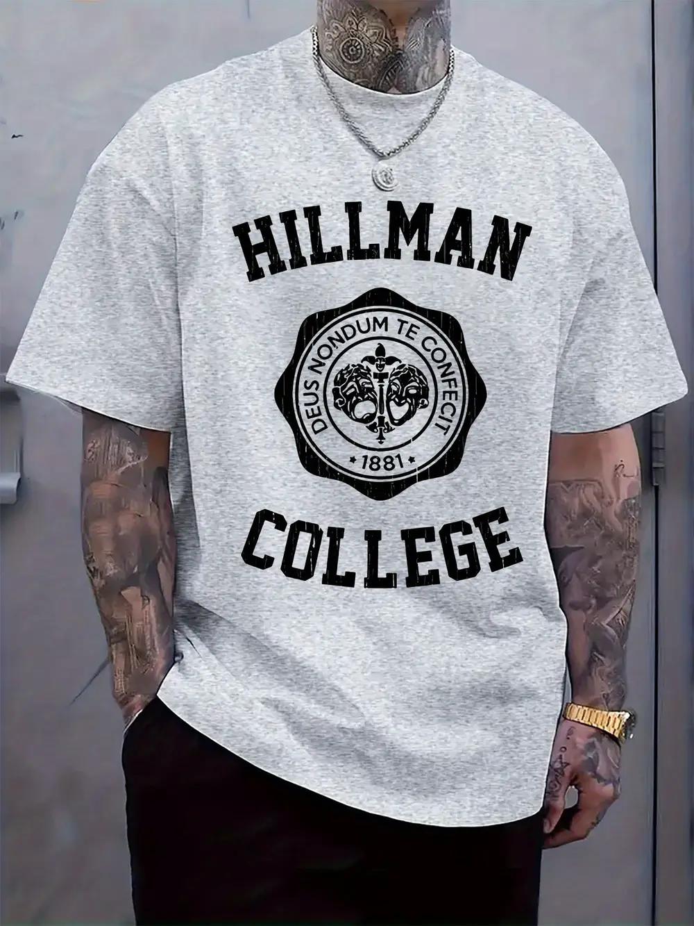 Hillman College Logo Print T-shirt - Casual Crew Neck L