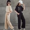 Girls' Suits, Summer, Big Children's Short-sleeved Short-sleeved Tops, Wide-leg Pants, Two-piece Suit