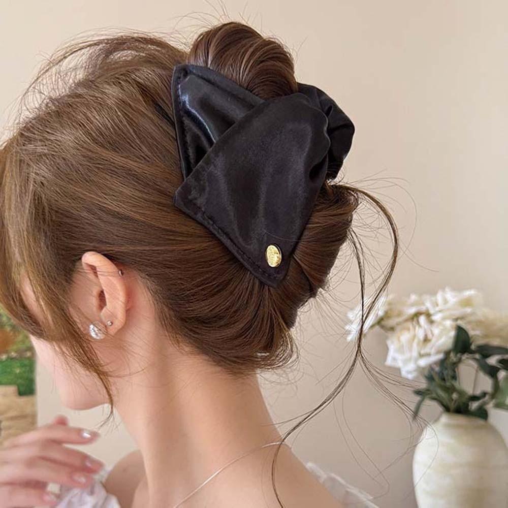 Elegant Cloth Hair Claw Plastic Women Hairgrips Versatile Satin Triangle Shark Clip Party