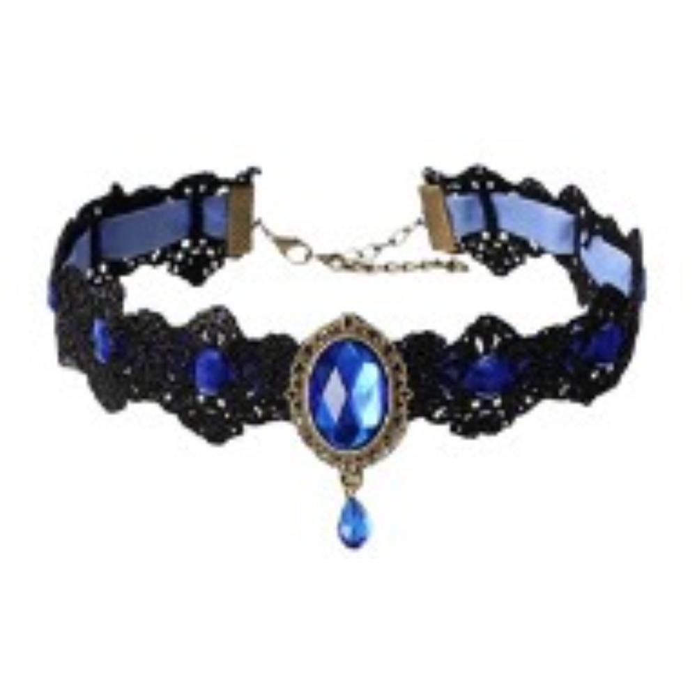 Lace Gothic Choker Necklace with Rhinestones - Victorian Style Collar Jewelry