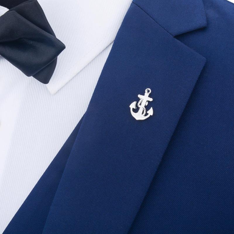 Sølv ankerbrosjemerke Smykker Herre Dame Pin Medal Lapel Pin Metall Corsage Brudgommensdrakt Formell tilbehør