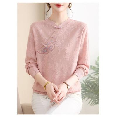 Neuer chinesischer Herbst-Langarmpullover für Damen Locker Gestrickt Mode Basic Oberteil