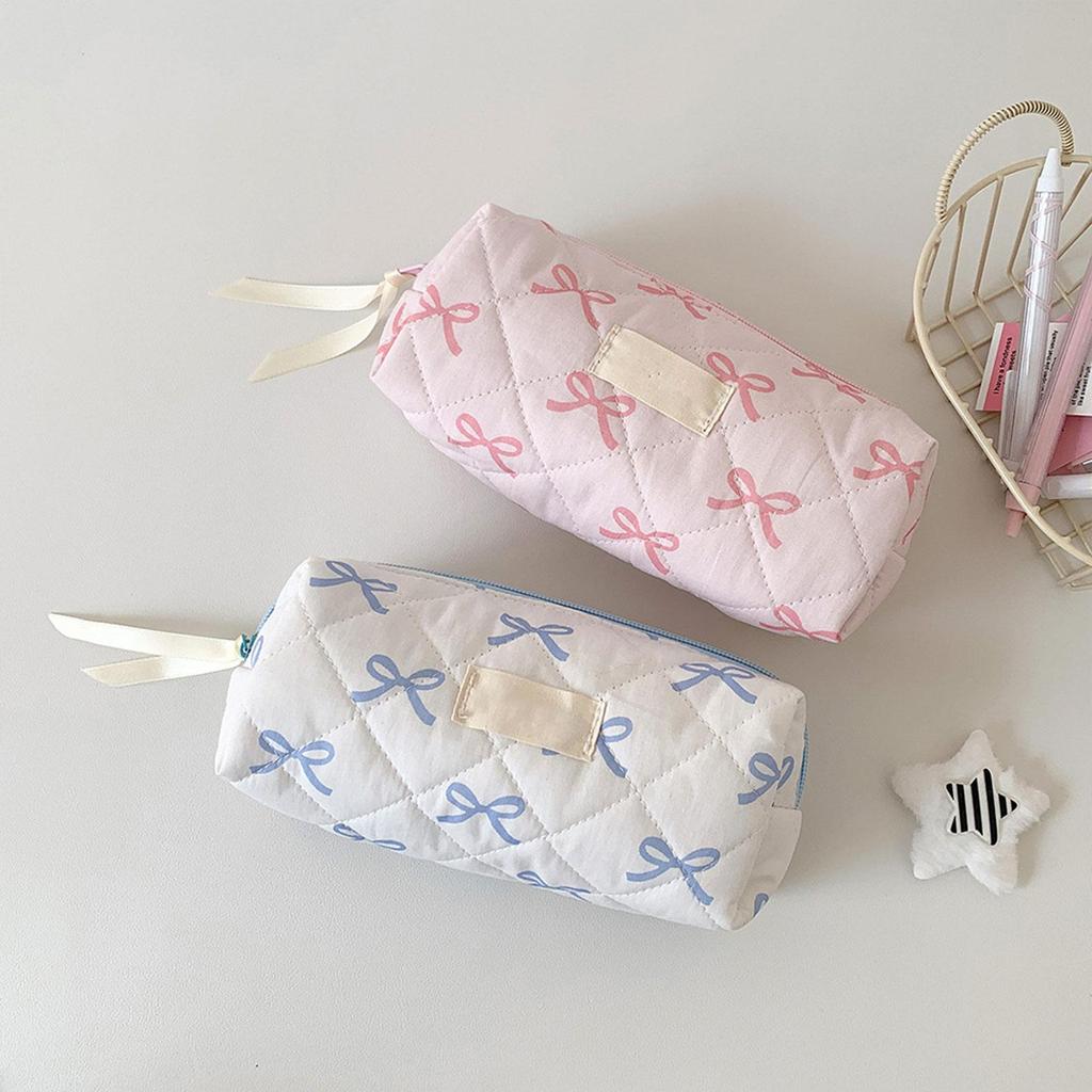 Cute Bow Pencil Bag Student Pen Pouch Large-Capacity Stationery Rulers Erasers School Supplies Cosmetics Makeup Brush Bag