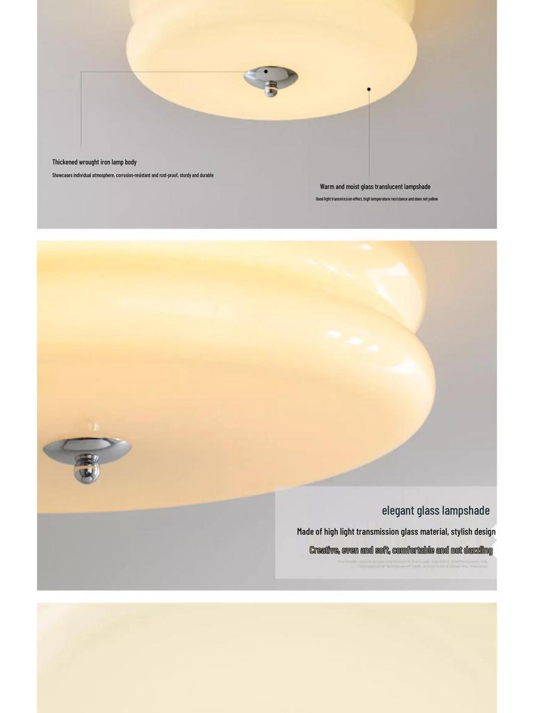 Vintage Bauhaus French Cream Glass Ceiling Lamp for Bedroom or Balcony