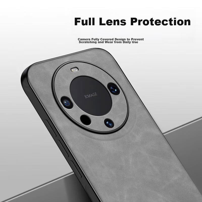 POZZO Phone Case for Huawei Mate60 Pro, HUAWEI MateShockproof Full Lens Protection Soft, Simple Luxury Leather Casen, Gray