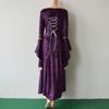 Vintage Gold Velvet Lace-Up Flared Sleeve Medieval Floor-Length Dress for Women
