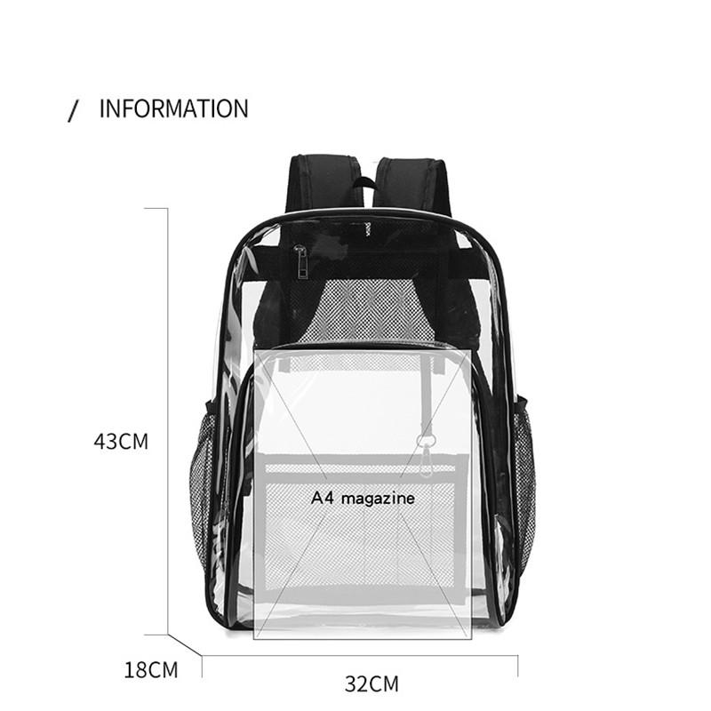 Transparent PVC backpack large-capacity student transparent multi-pocket schoolbag