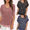 Women's fungus round neck ultra-thin chiffon printed short-sleeved T-shirt