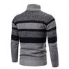Men's Striped Long Sleeve Knitwear Casual Stand Up Collar Zip Cardigan Coat