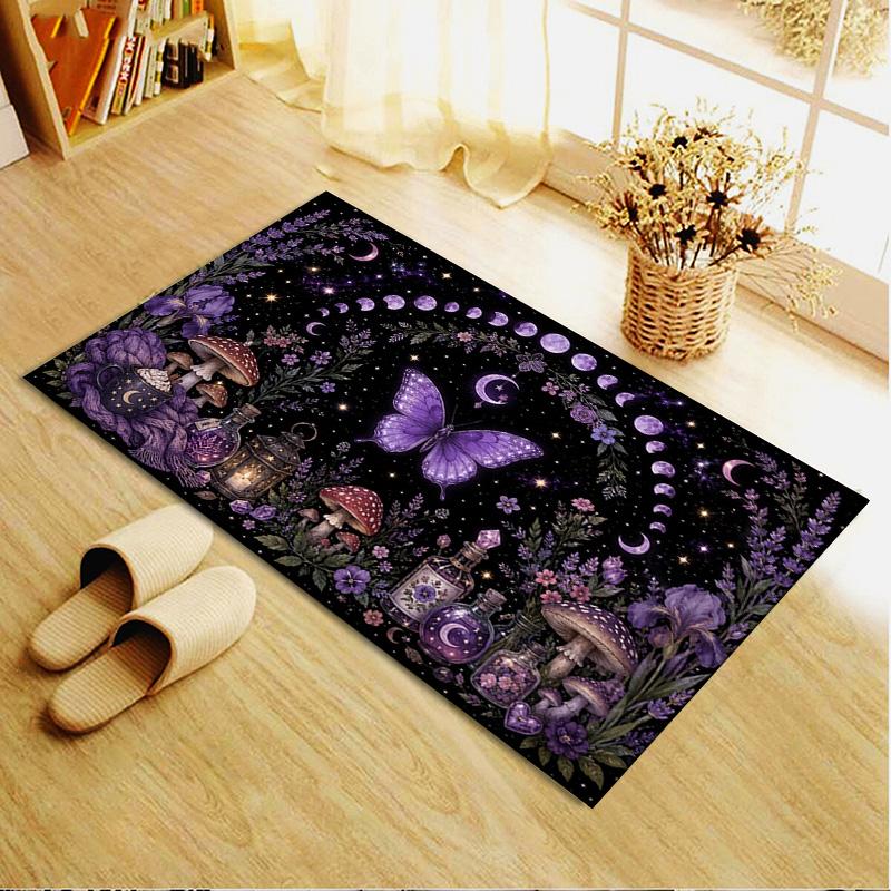 Butterfly Moon Mushroom Carpet Rug for Living Room Bedroom Home Sofa Decoration,Kids Play Non-slip Floor Mat