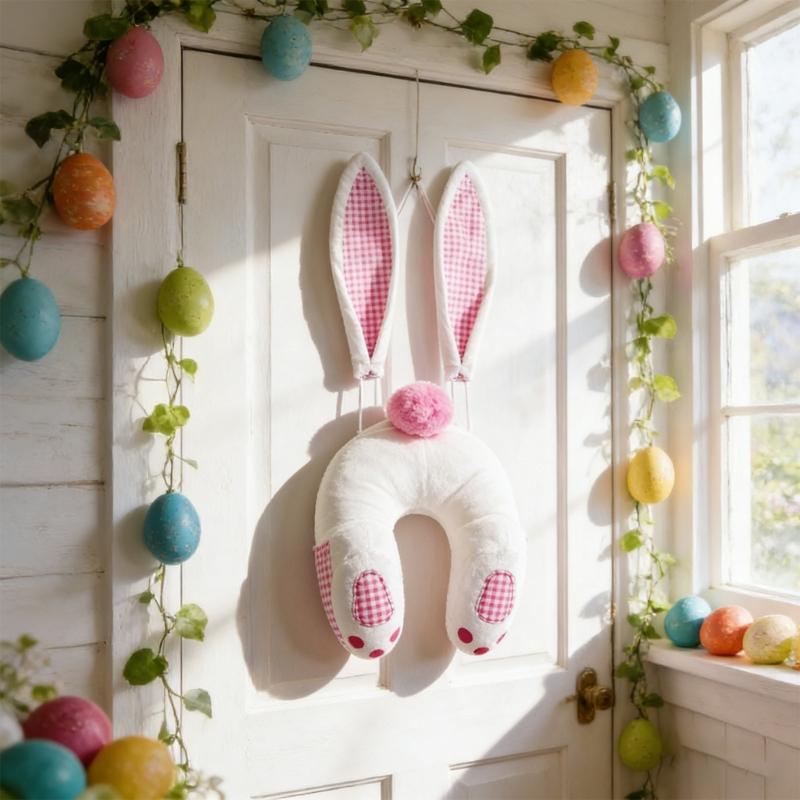 Fabric Easter Rabbit Butt and Ears Door Hanging Wreath Decoration Ornament For Holiday Homes And Party
