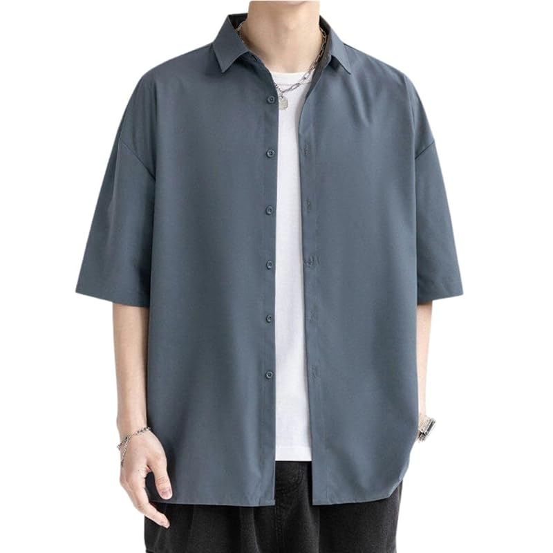 

[foveitaa] men s shirt summer clothes short sleeve Plain color ice silk Cold sensation Cool feeling large size Relaxing simple fashionable casual
