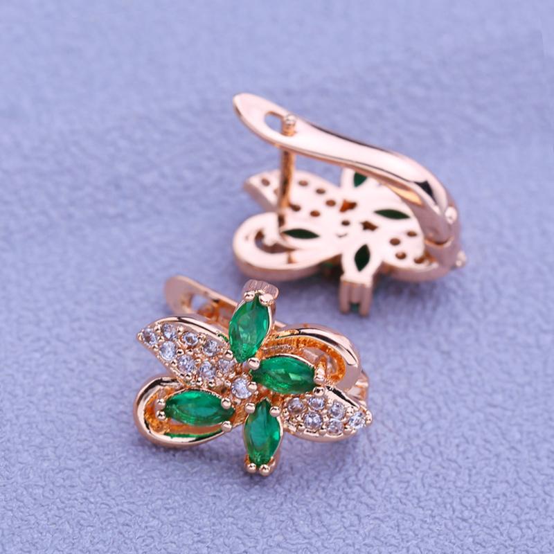 LSOOYH Ohrclips in Roségold, modische Ohrringe für Frauen, grüner Zirkonia, hohle Ohrstecker, Schmuck