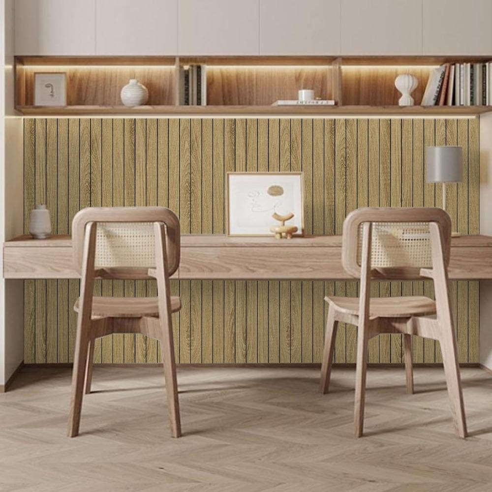 1 Roll Self-Adhesive Wood Grain Wall Panel Waterproof Background Wall Grille Sticker Suitable for Ceiling Living Room Decoration