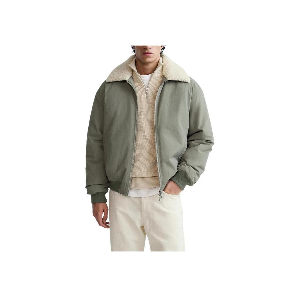 Zara Solid Color Lapel Zipper Thick Long Sleeve Jacket Men jackets Light-Green 03046501-526