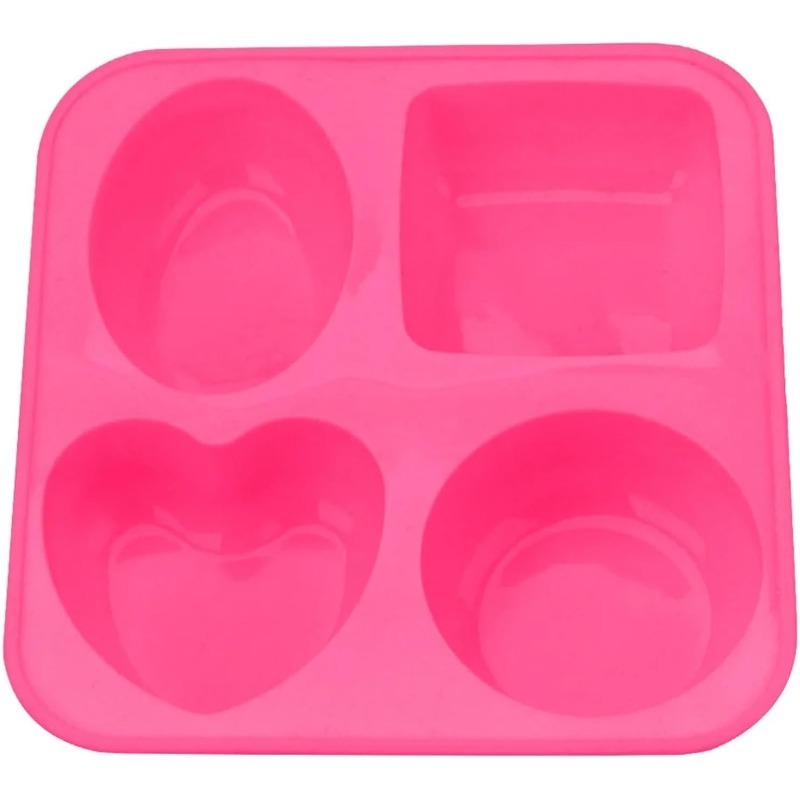 Silicone Mold 4-cavity Silicone Soap Mold, Round Oval Heart-shaped Square Handmade Soap Making, Portable DIY Process, Convenient