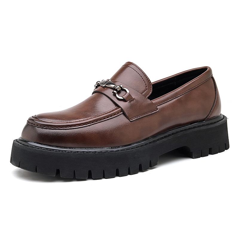 Men's Cross-Border Thick-Soled Leather Loafers - Big Toe Slip-On, Plus Size, Fashion Platform Shoes